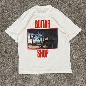 Vintage 1989 Jeff Beck Guitar Shop Shirt Brockum White Single Stitch‎ Mens XL